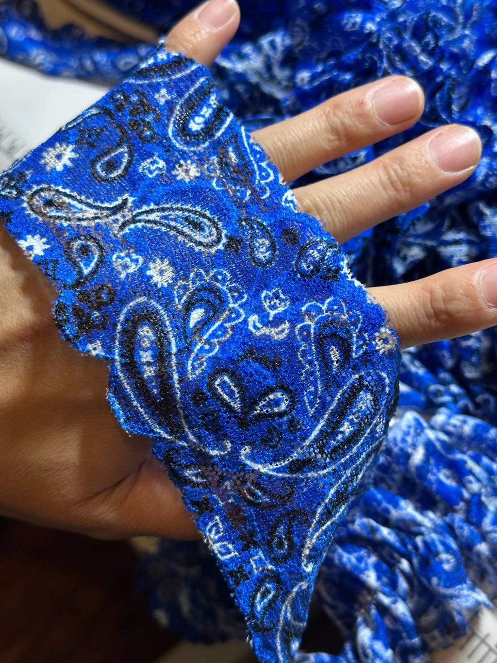 10yds 2" Royal Blue Stretch Elastic Lace Trim Soft Paisley Bandana Scalloped Edge Ribbon for Lingerie Crafts Sewing Retail Wholesale
