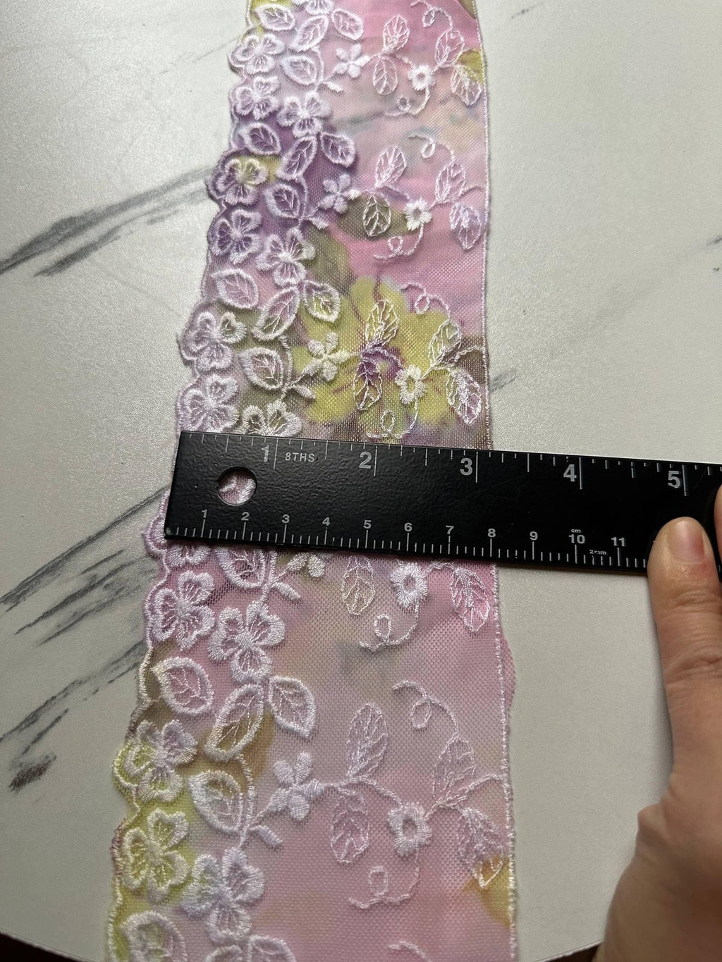Gradient Floral Embroidered Mesh Tulle Lace Trim Single Scalloped Pink Yellow Purple Non Stretch Ribbon for Gowns Lingerie Crafts, 3"