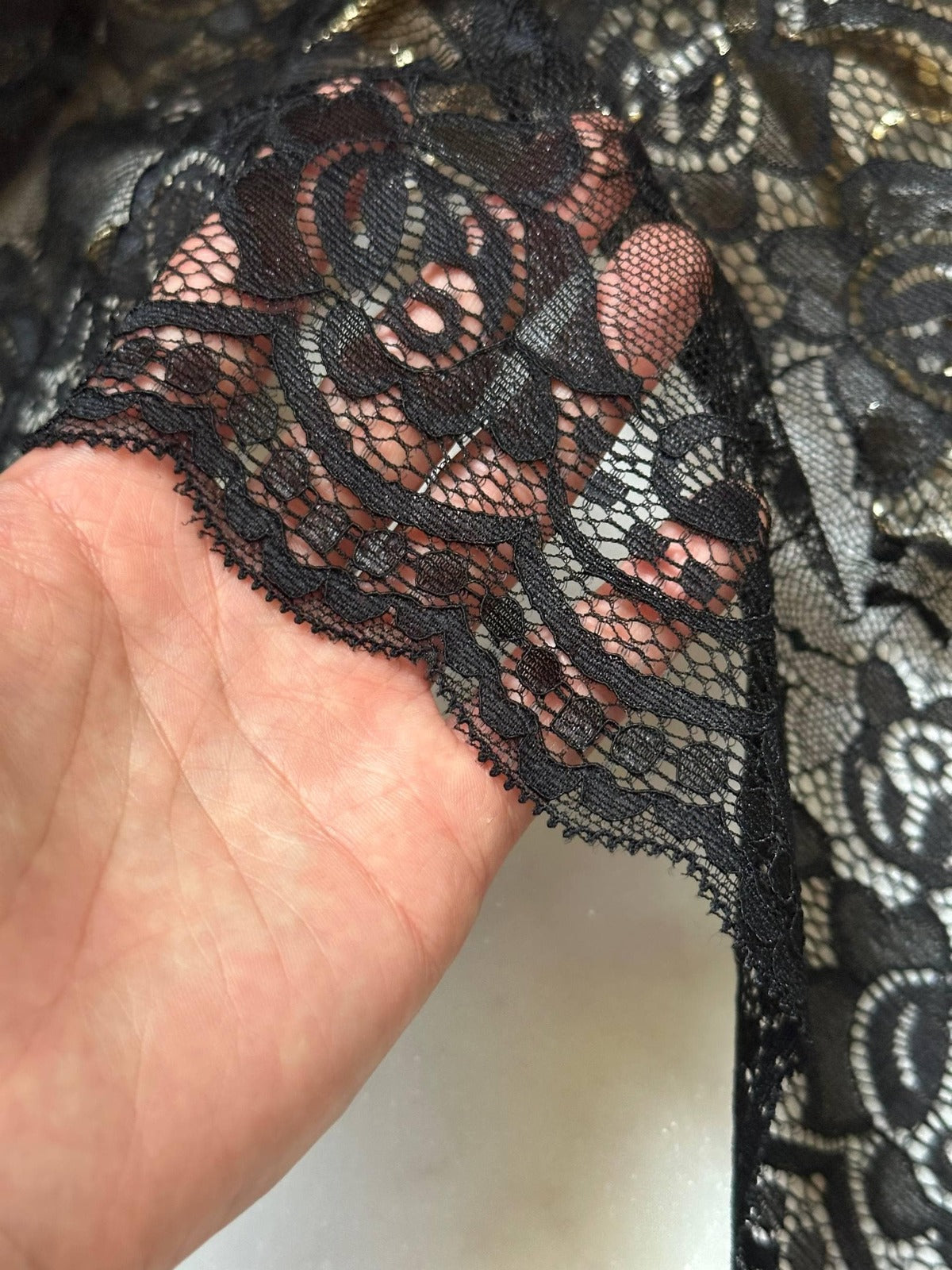 Black Floral Wide Slight Stretch Lace Trim, Gentle Elastic Ribbon, Coquette Craft Supply, 7.5", Retail Wholesale Bulk