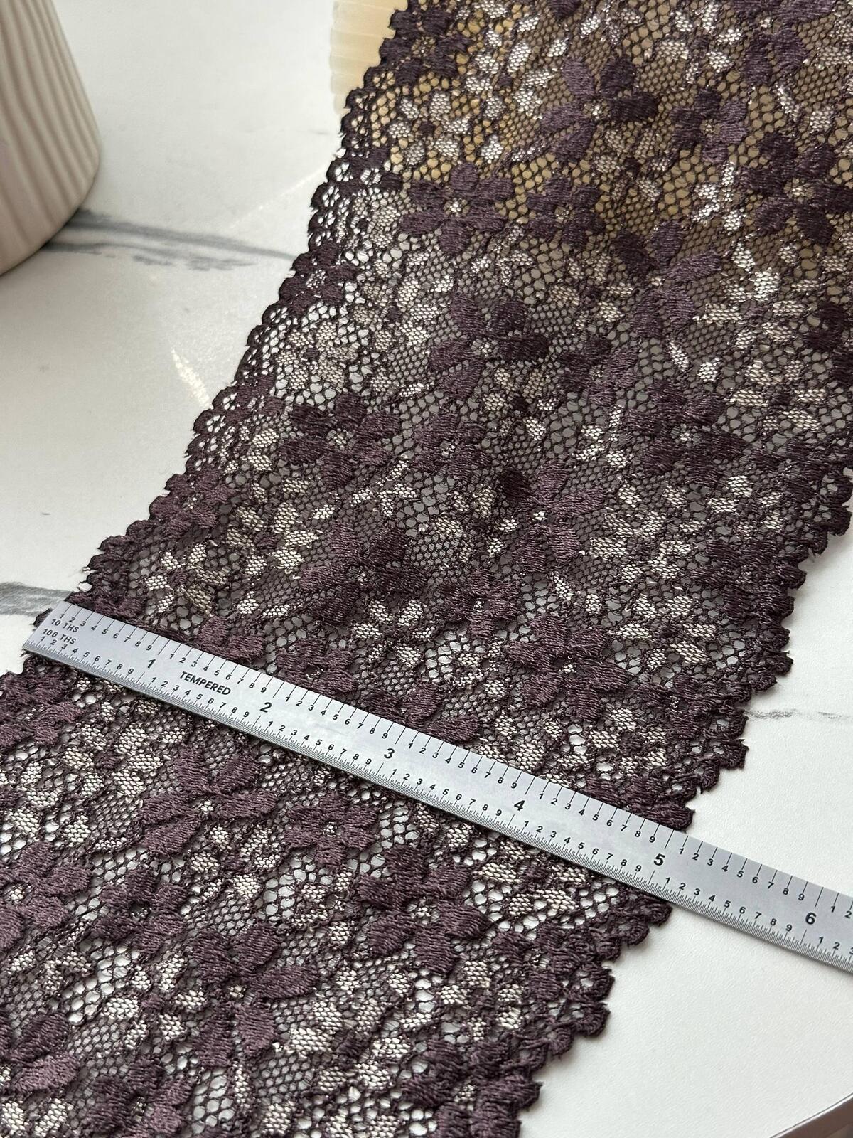 1Yd Stretch 5" Dark Plum Purple Floral Scalloped Wide Stretch Lace Trim