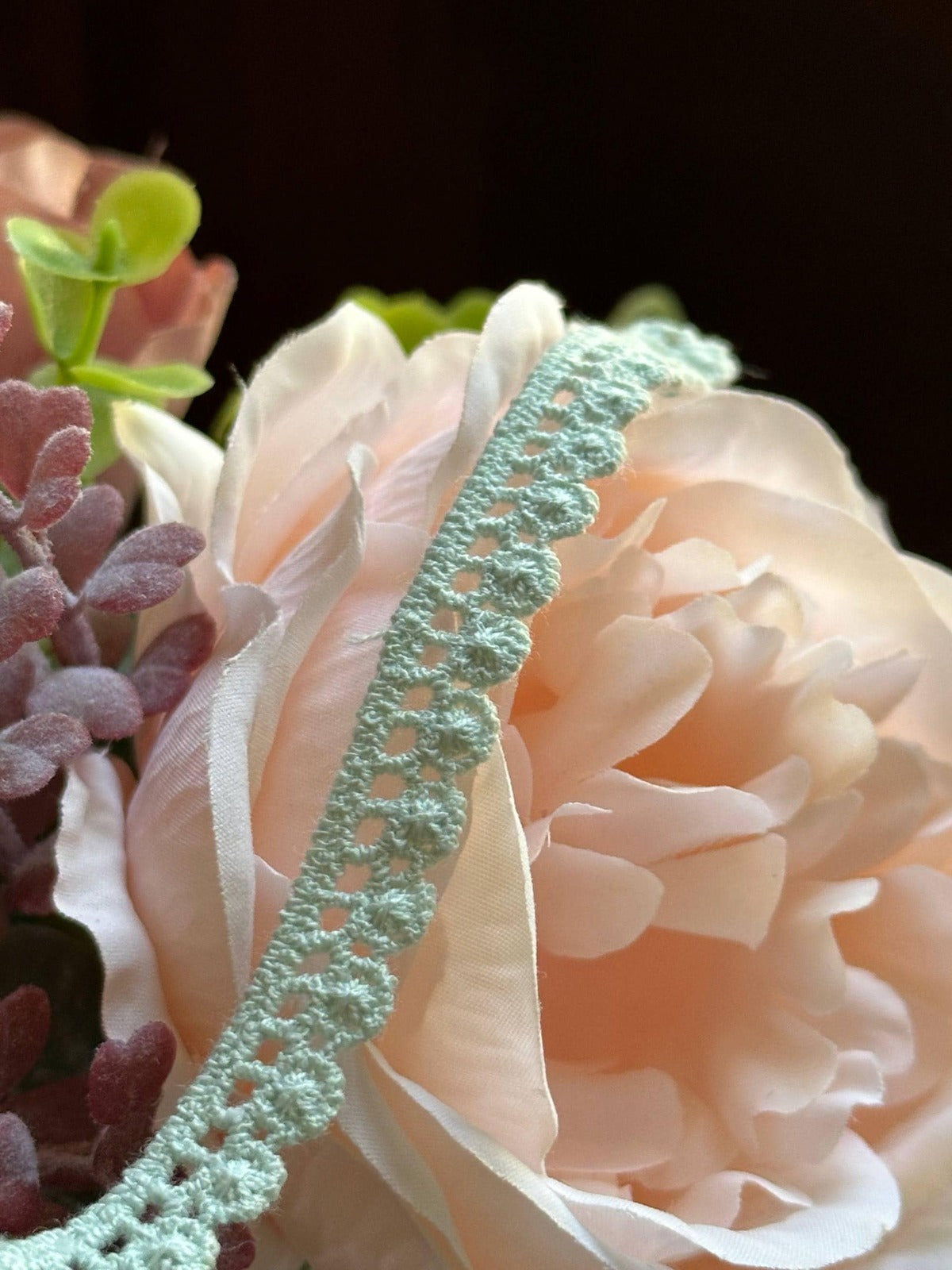 10yds Soft Sage Green Cotton Crochet Flower Lace Trim by the Yard, Narrow Floral Scalloped Ribbon for Crafts, 0.35", Retail Wholesale Bulk
