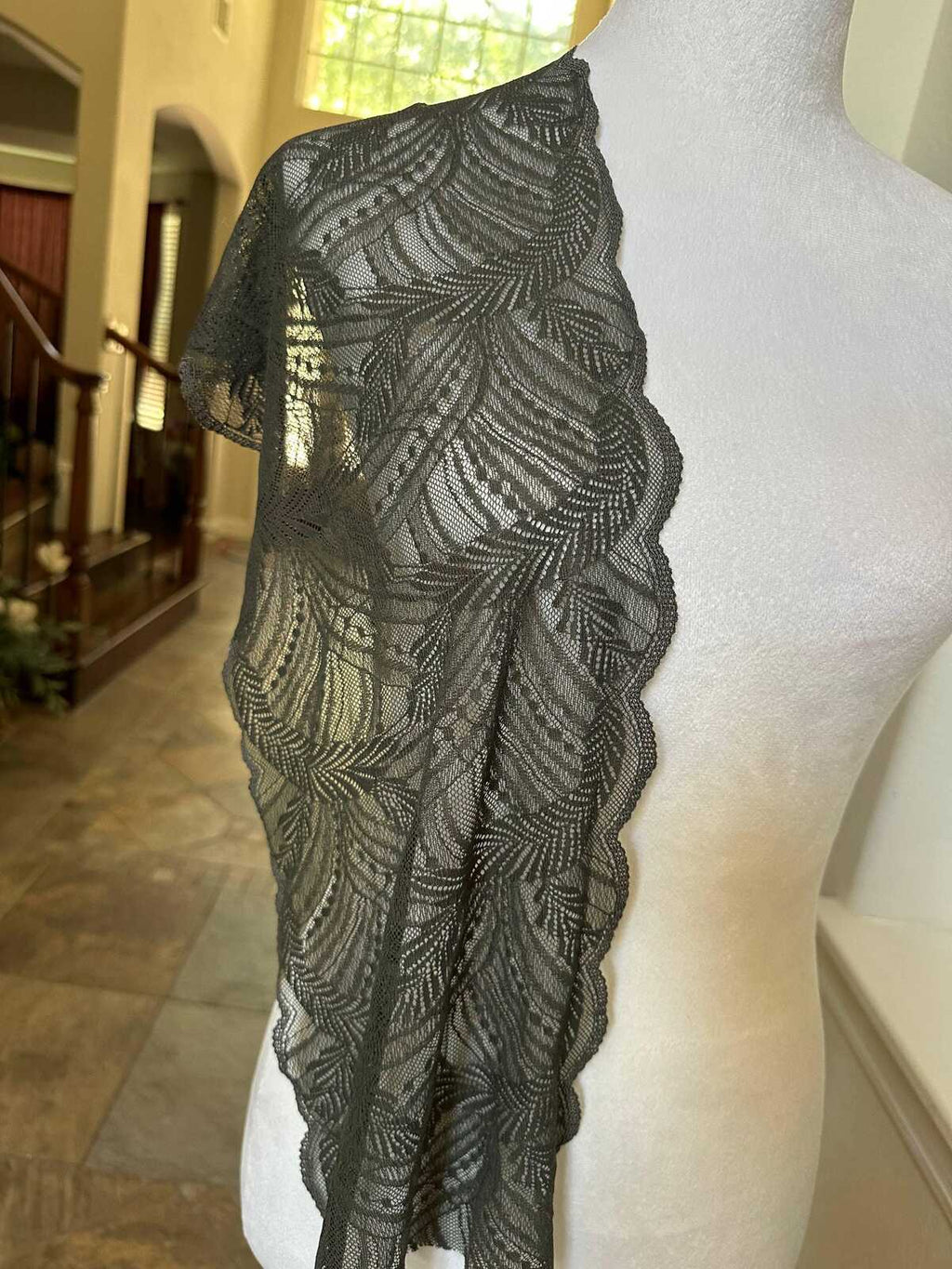 7" Sage Gray Stretch Lace Trim Wide Feather Wave Elastic Galloon Scalloped Edge Lace for Lingerie Underwear Garment Sewing Craft by the Yard