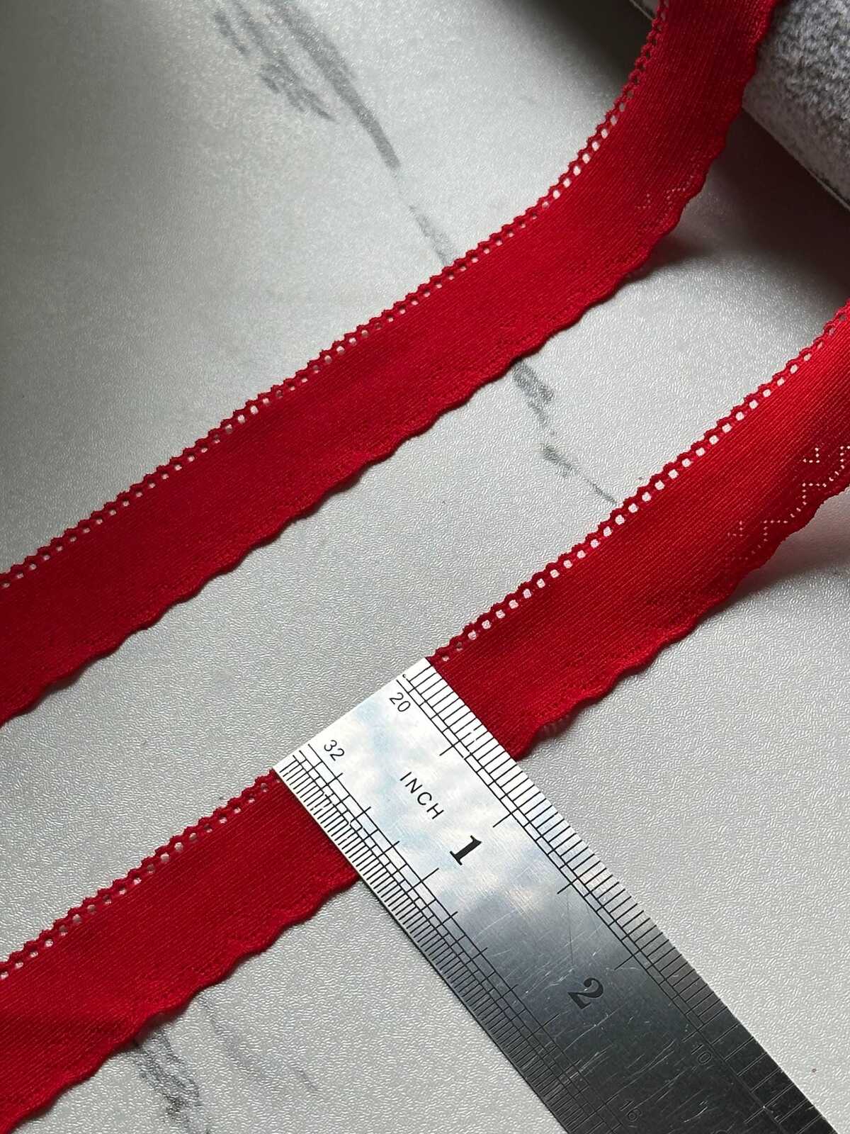 10 yds Red Lingerie Elastic Trim by Yard, 0.75" Ultra Soft Stretch Ribbon, Crimson Picot Edge, Coquette Craft Supply, DIY Sewing, Wholesale