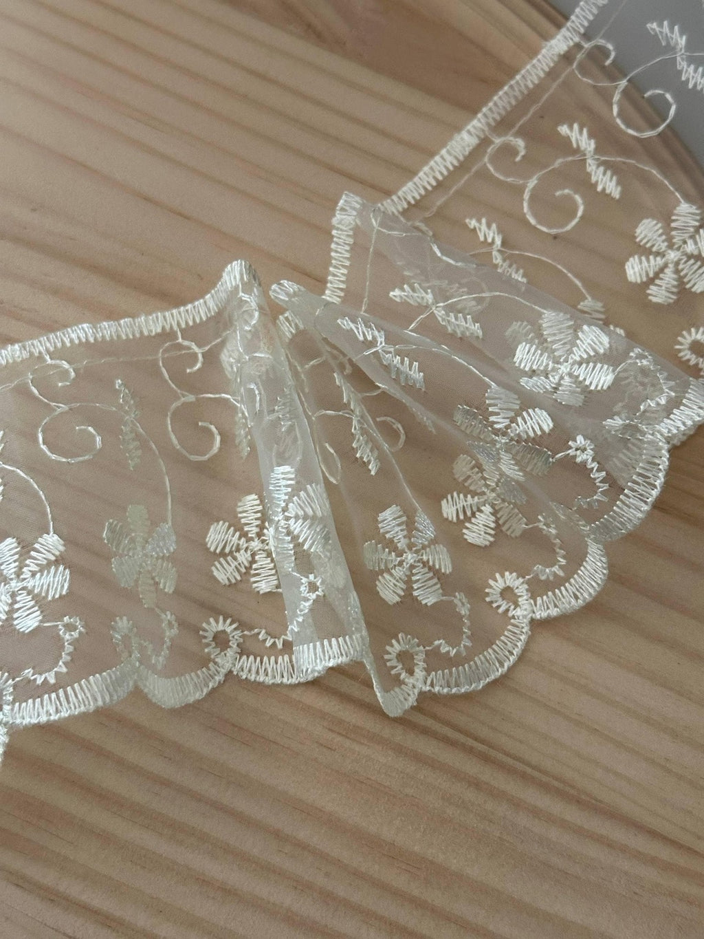 3Yds  3" White Organza Floral Embroidered Lace Trim, Wholesale