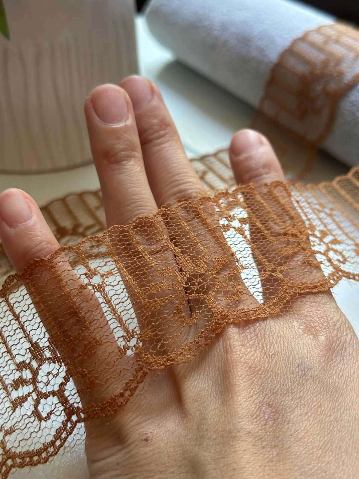 10 yds CLEARANCE！Amber Bronze Brown Rigid Non Stretch Lace Trim by the Yard, Structured Scalloped Ribbon for Hair Bows Crafts, 1.6"