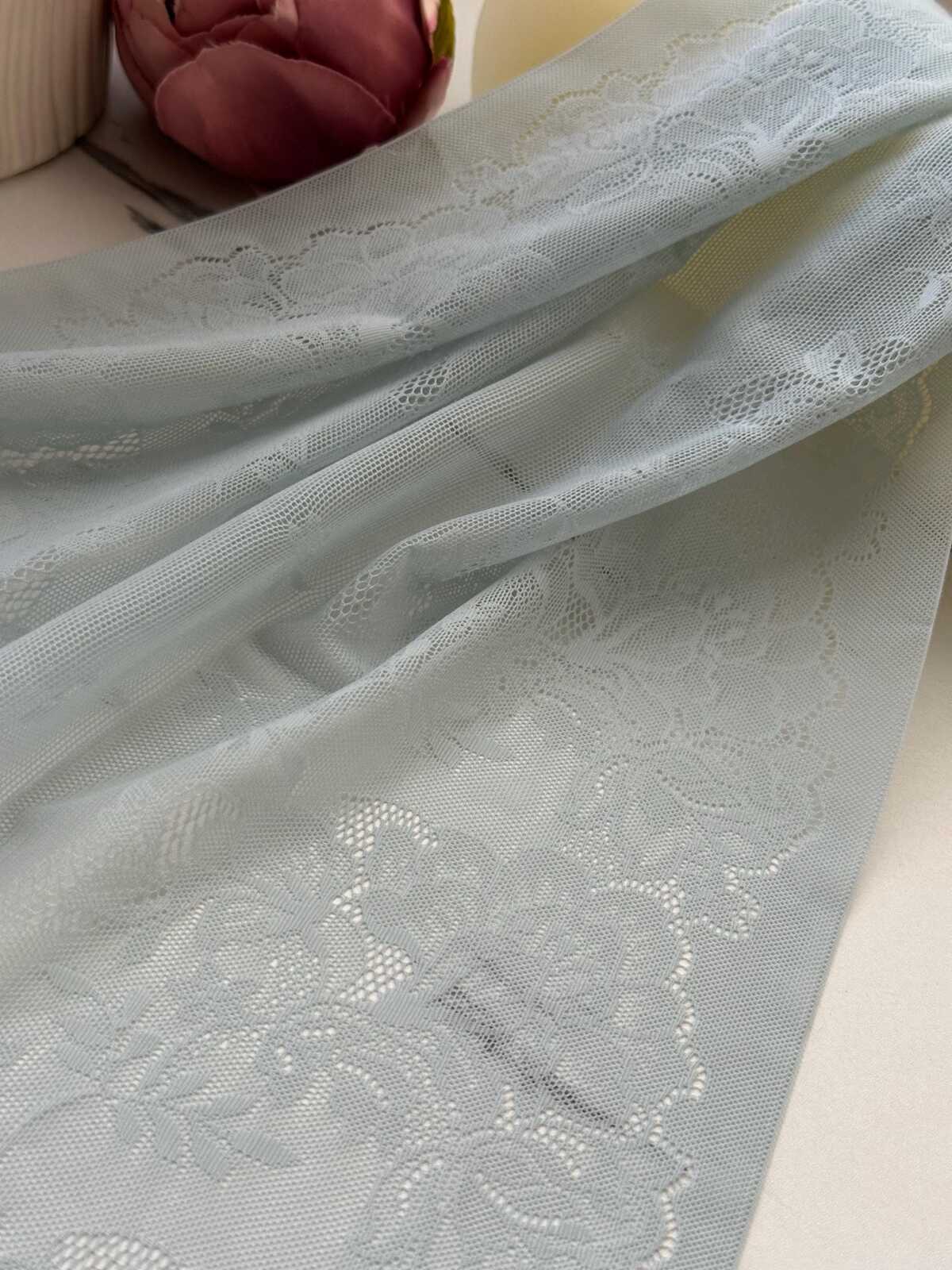 1Yd Stretch 12" Sage Seafoam Green Ultra Wide Floral Stretch Lace Wholesale