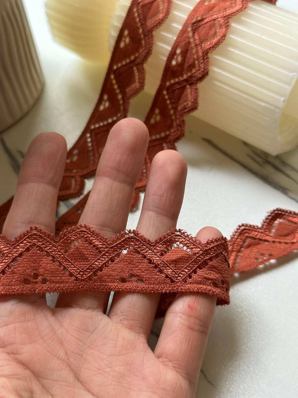 10yds Rose Cordonnet Corded Stretch Elastic Lace Trim Single Scalloped Narrow Ribbon for Lingerie Underwear Crafts Sewing, 1"