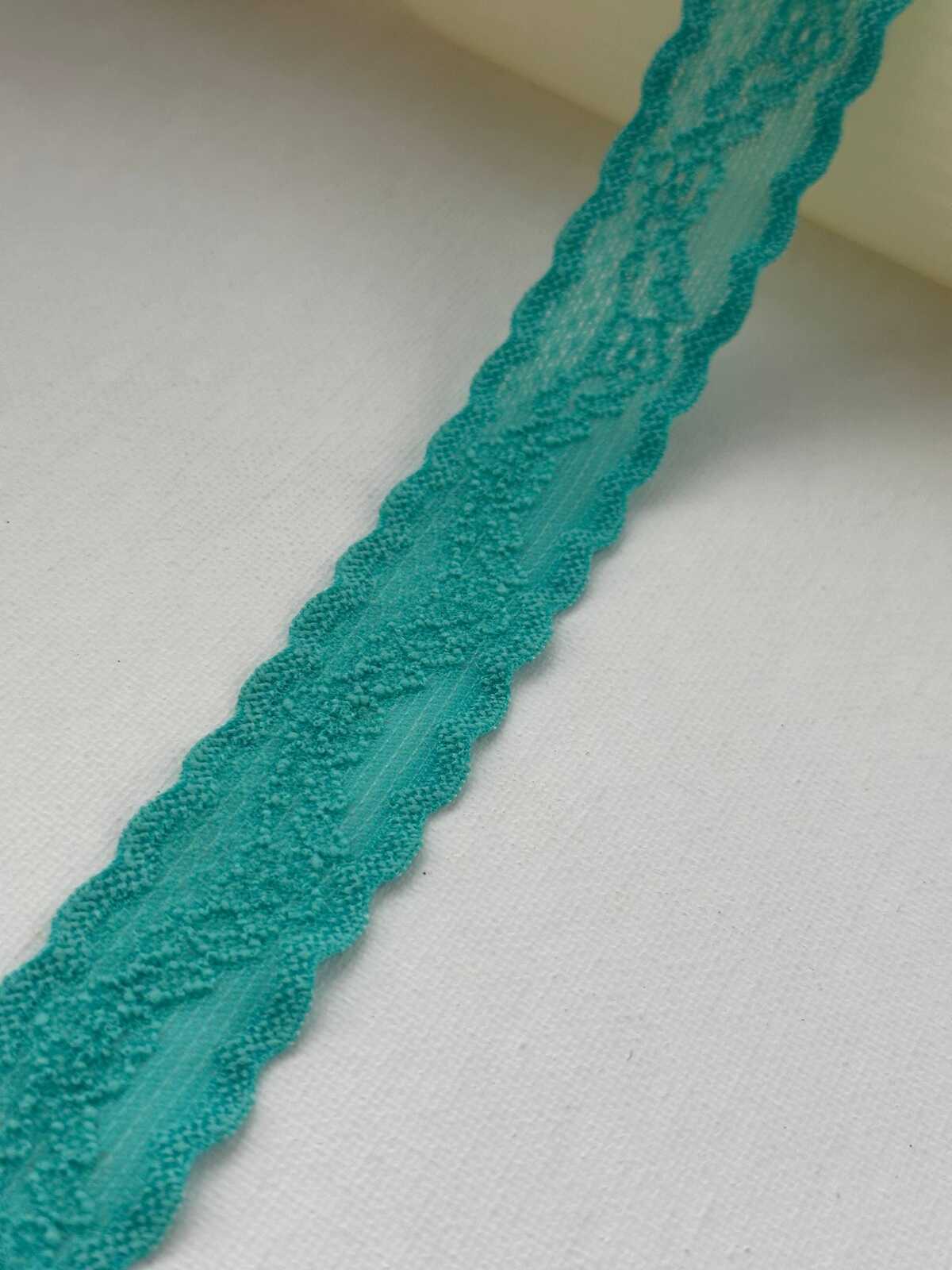 10Yds Stretch 0.9" Aqua Teal Raised Textured Floral Stretch Lace Wholesale