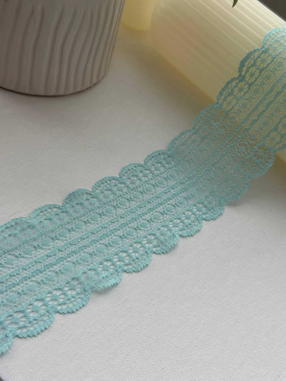 6Yds Stretch 2" Aqua Mint Green Floral Scalloped Stretch Lace Trim Wholesale