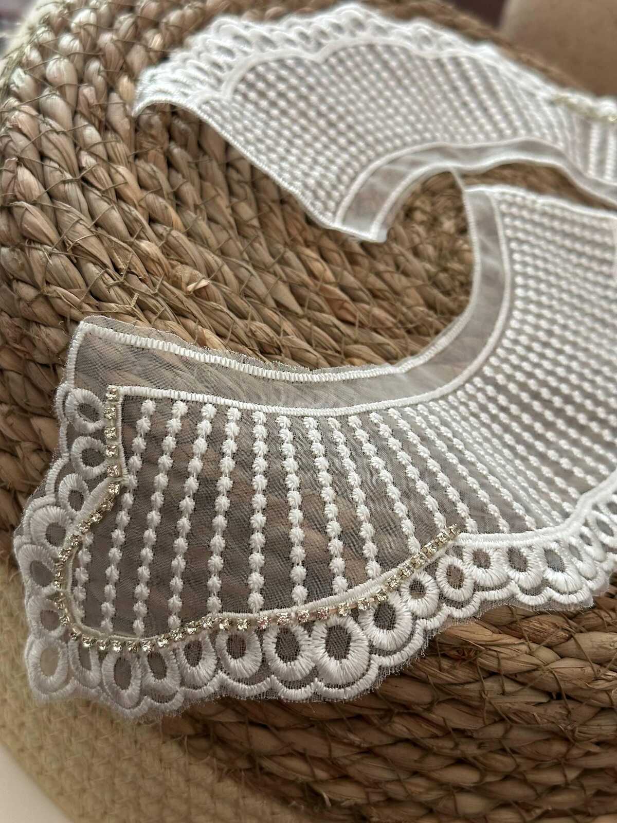 1 Pair Rhinestone Lace Collar, 2.5" Beaded Applique, Bulk Clearance Coquette Y2K Lace, Garment Trim, DIY Sewing, Retail Wholesale