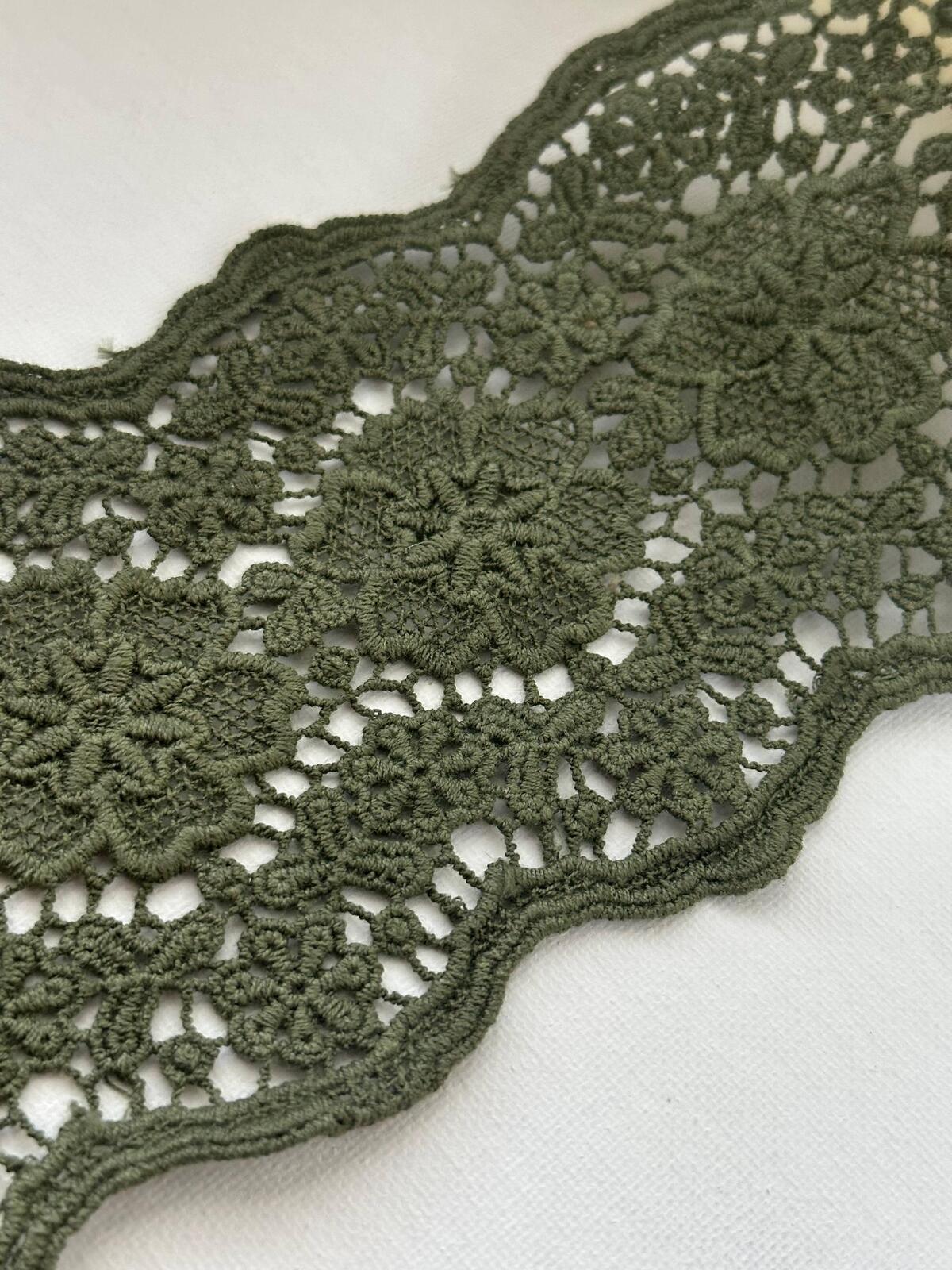1yd Non-Stretch 4.2" Olive Green Cotton Floral Crochet Lace Trim Wholesale