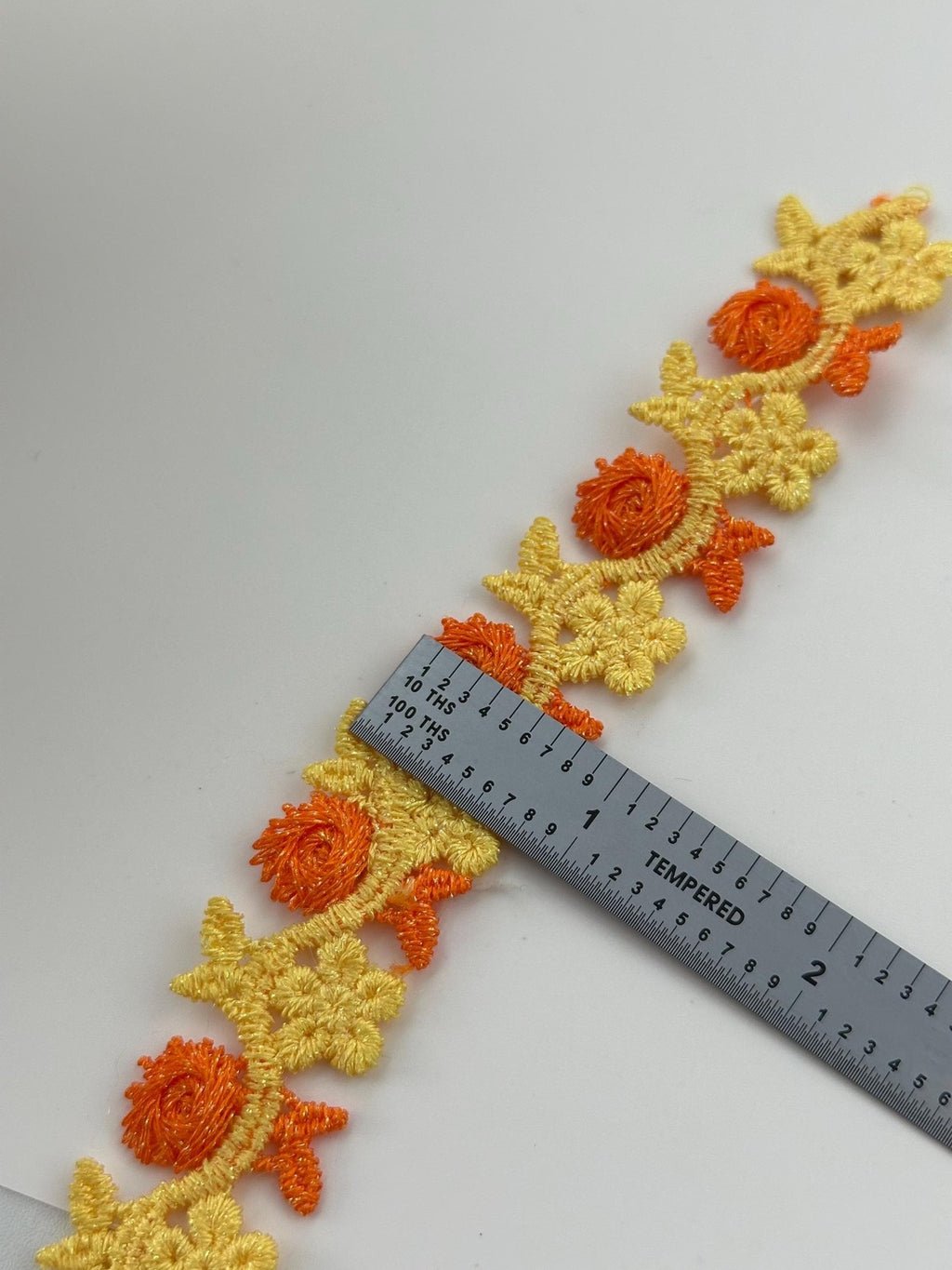 3Yds Non-Stretch 0.8" Yellow Orange 3D Rose Flower Embroidered Lace Wholesale