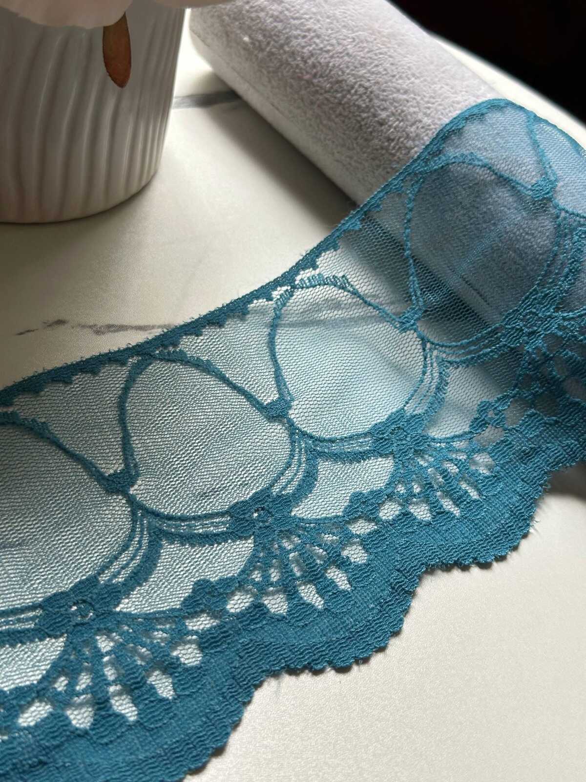 Ultra Soft Deep Teal Blue Scalloped Non-Stretch Lace Trim by the Yard, Wide Tulle Net Ribbon for Sewing Crafts, 4", Retail Wholesale Bulk