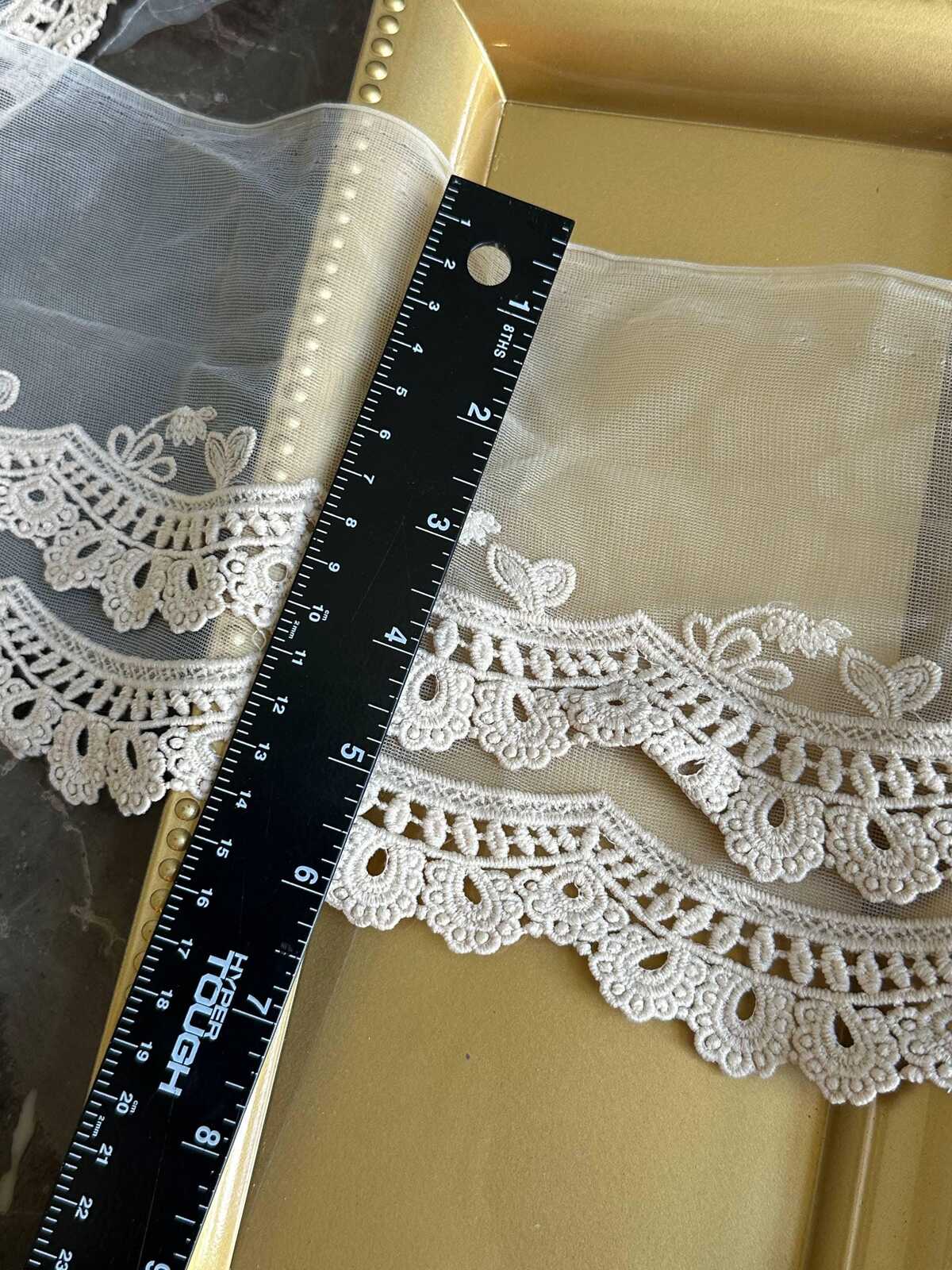 6" Champagne Cream Guipure Embroidered Tulle Lace Trim by the Yard, Vintage Scalloped Mesh Chemical Lace for Lolita Dress, Bridal Craft