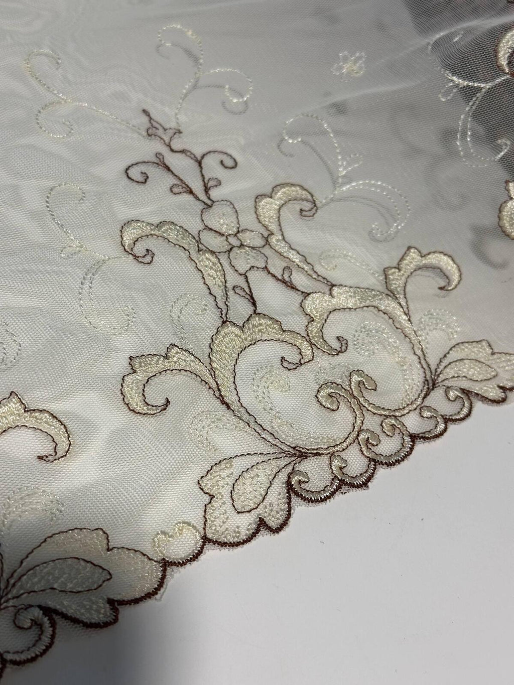 1Yd  9" Cream Beige Floral Embroidered Tulle Mesh Lace Trim, Wholesale
