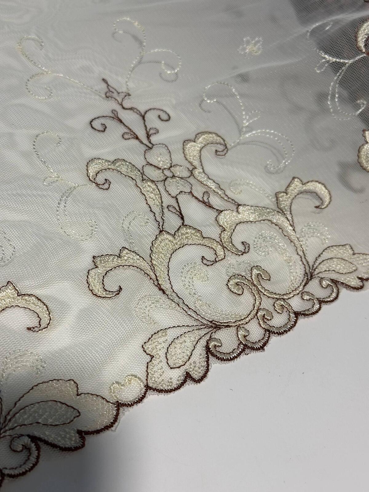 1Yd  9" Cream Beige Floral Embroidered Tulle Mesh Lace Trim, Wholesale