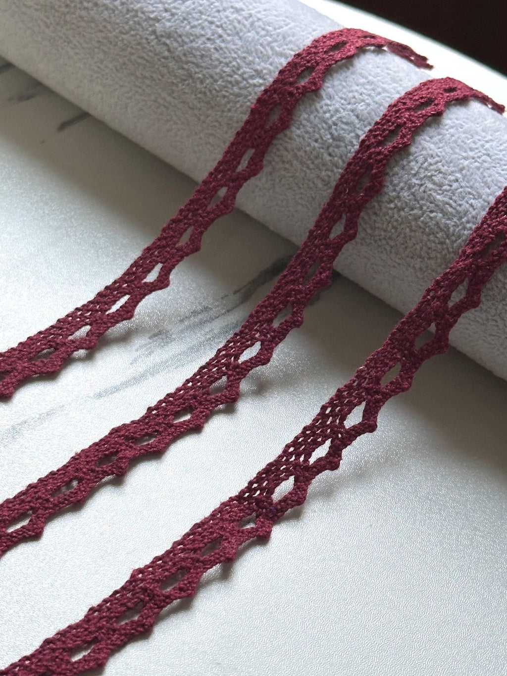 10yds Burgundy Cotton Picot Lace Trim, 0.4" Narrow Ribbon, Bulk Clearance Coquette Y2K Lace, Edging Trim, DIY Sewing, Retail Wholesale