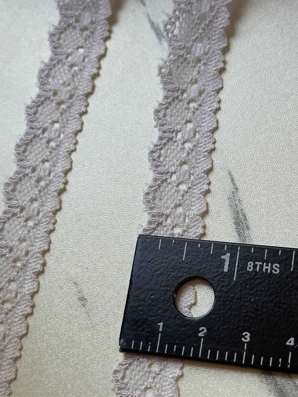 10yds Soft Ice Grey Off White Petite Stretch Lace Trim by Yard, Narrow Elastic Ribbon for Crafts, 0.6", Retail Wholesale Bulk