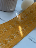 1Yd Non-Stretch 2.9" Mustard Yellow Floral Embroidered Cotton Lace Trim