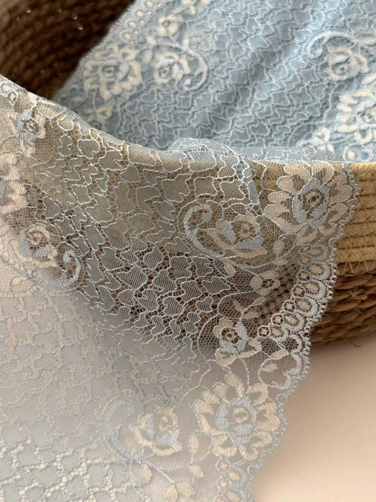 1Yard Japanese Lace, 6.5" Two-Tone Dust Blue Non-Stretch Chantilly Ribbon, Bulk Clearance Coquette Y2K Lace, Garment Trim, Retail Wholesale