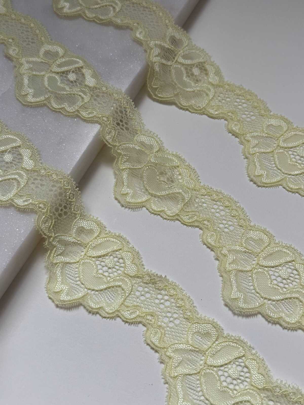 5yds Butter Yellow Floral Lace Trim, 1.75" Stretch Ribbon, Bulk Clearance Coquette Y2K Lace, Lingerie Lace, DIY Sewing, Retail Wholesale