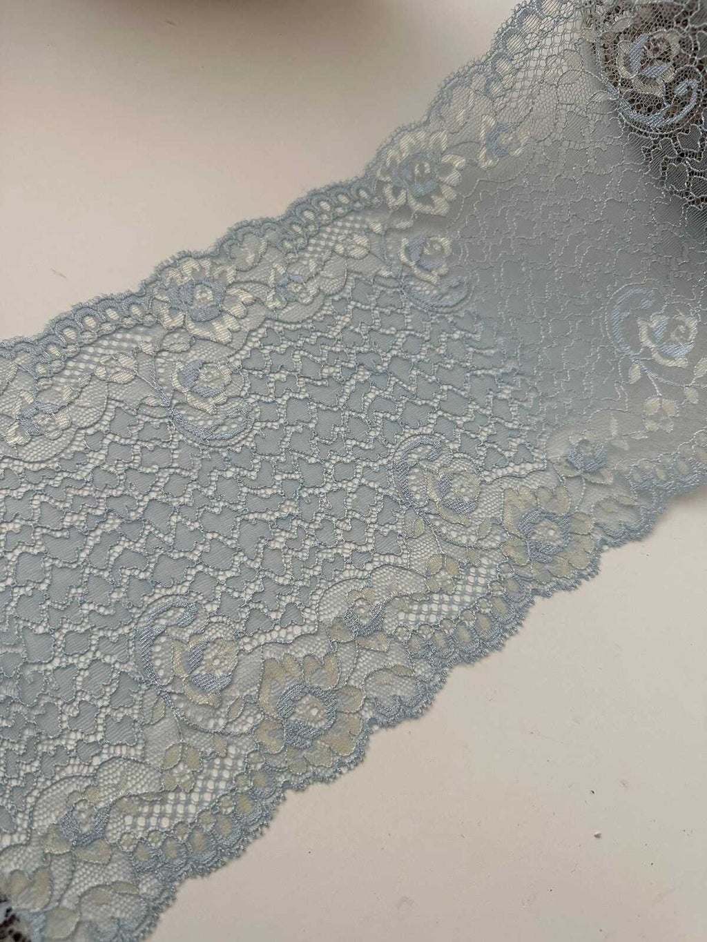 1Yard Japanese Lace, 6.5" Two-Tone Dust Blue Non-Stretch Chantilly Ribbon, Bulk Clearance Coquette Y2K Lace, Garment Trim, Retail Wholesale