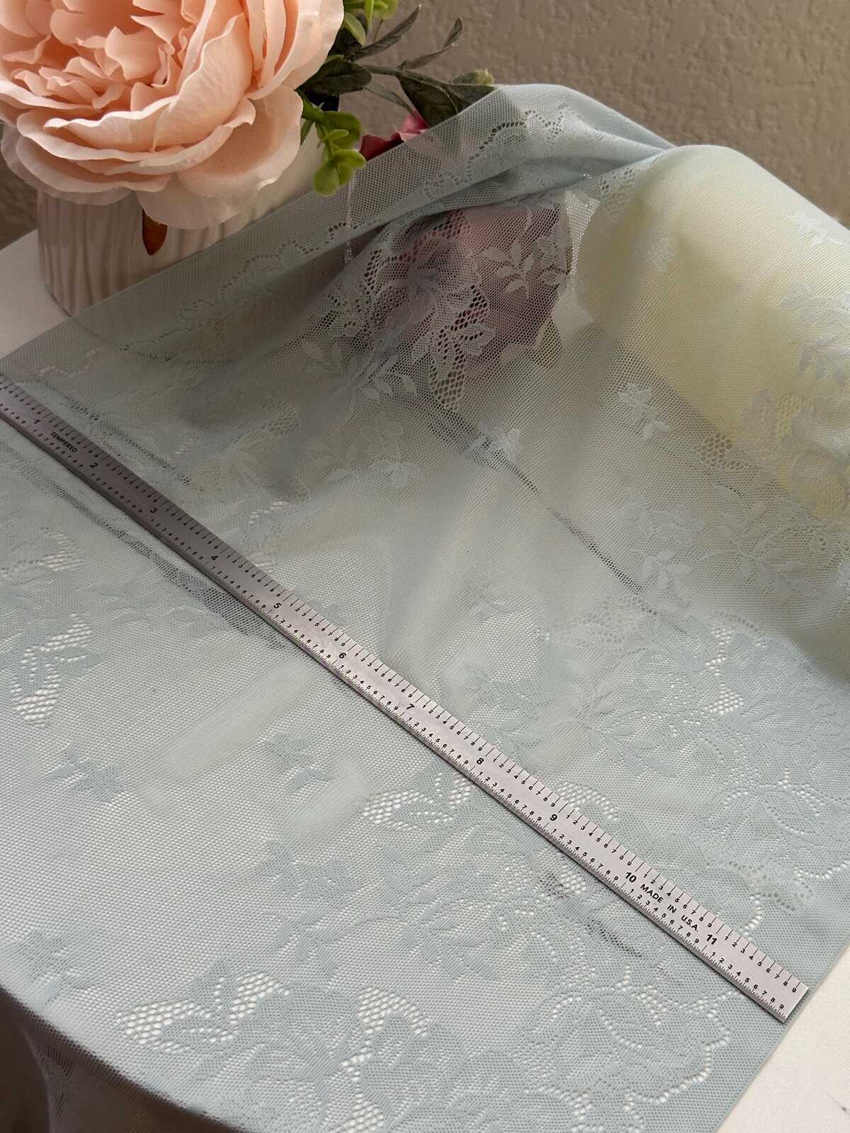 1Yd Stretch 12" Sage Seafoam Green Ultra Wide Floral Stretch Lace Wholesale