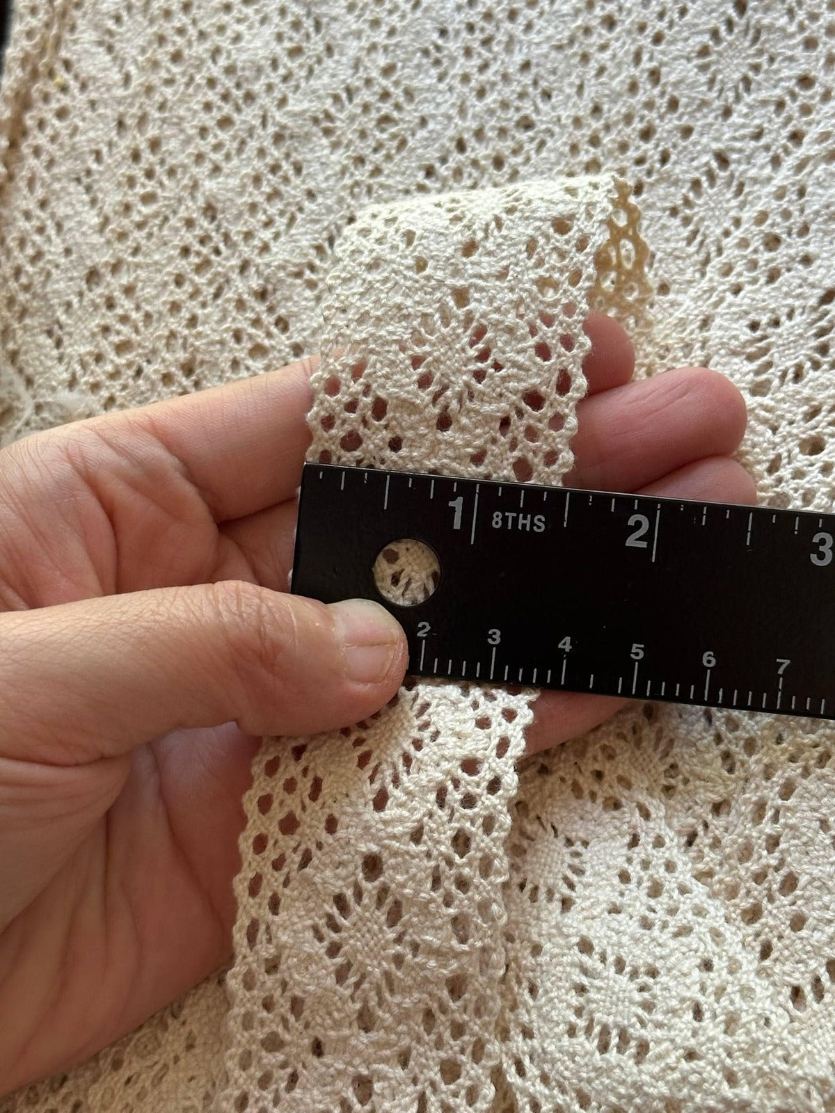 Natural Beige Cotton Crochet Lace Trim by the Yard, Vintage Symmetrical Scalloped Insertion Ribbon for Crafts, 1.4"