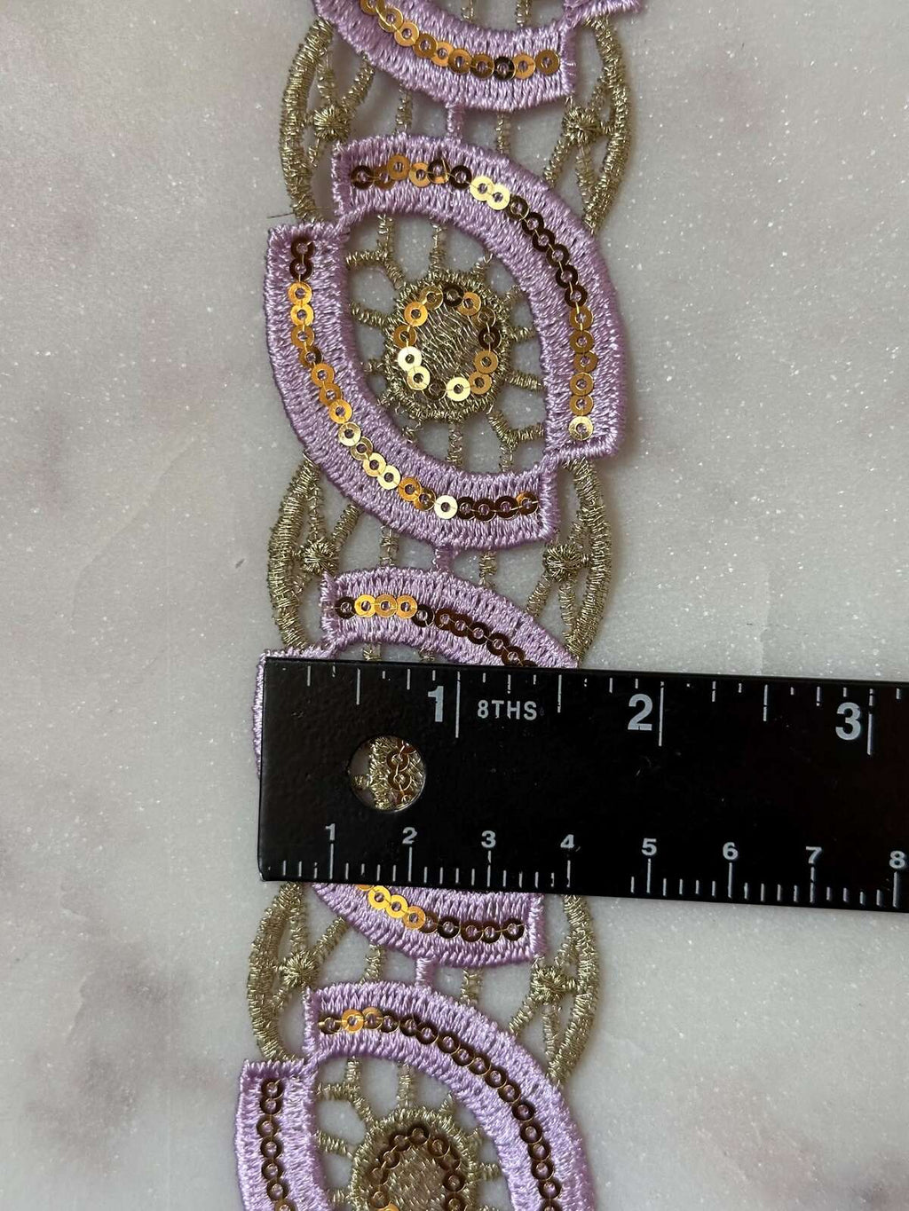 Lavender Gold Sequin Guipure Water Soluble Lace Trim Metallic Ribbon, Coquette Craft Supply, 1.5", Retail Wholesale Bulk
