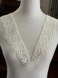 Cream White Geometric V-Neck Guipure Lace Collar Applique, Symmetrical Detachable Embroidered Neckline for Dress Sewing, 12"x2.7"