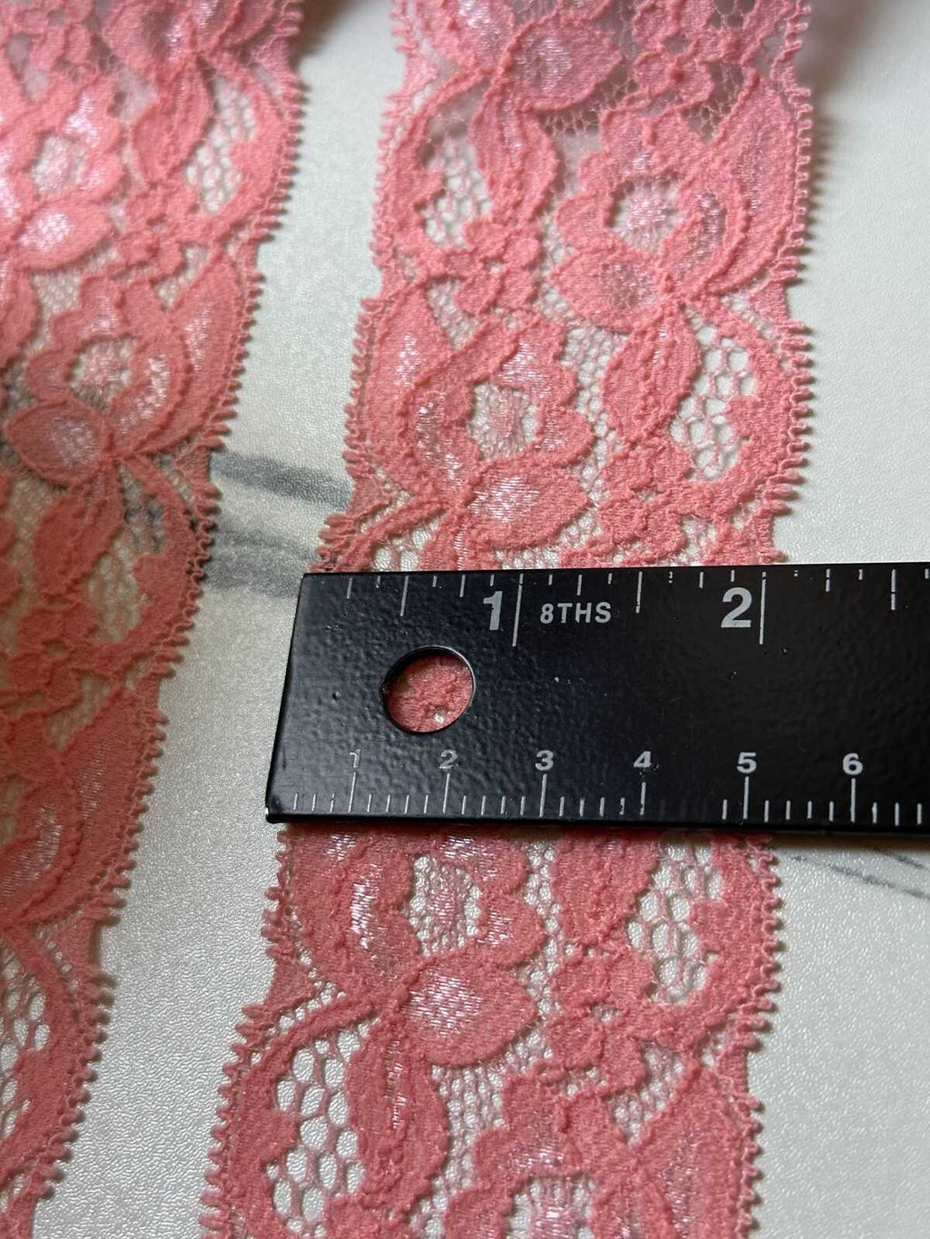 10yds Soft Peach Coral Pink Floral Stretch Lace Trim by the Yard, Scalloped Elastic Ribbon for Coquette Crafts, 2", Retail Wholesale Bulk