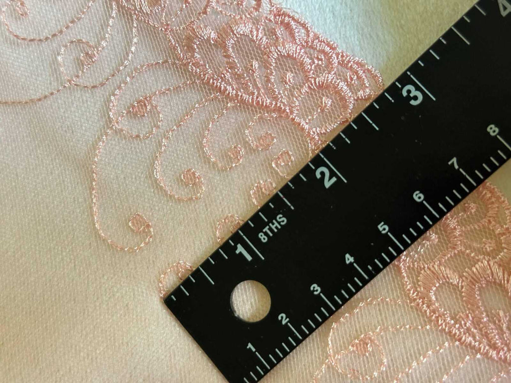5" Pink Embroidered Mesh Lace Trim Elegant Scalloped Edge Vine Floral Tulle Ribbon for Lingerie Bridal Gowns Veil Crafts Sewing
