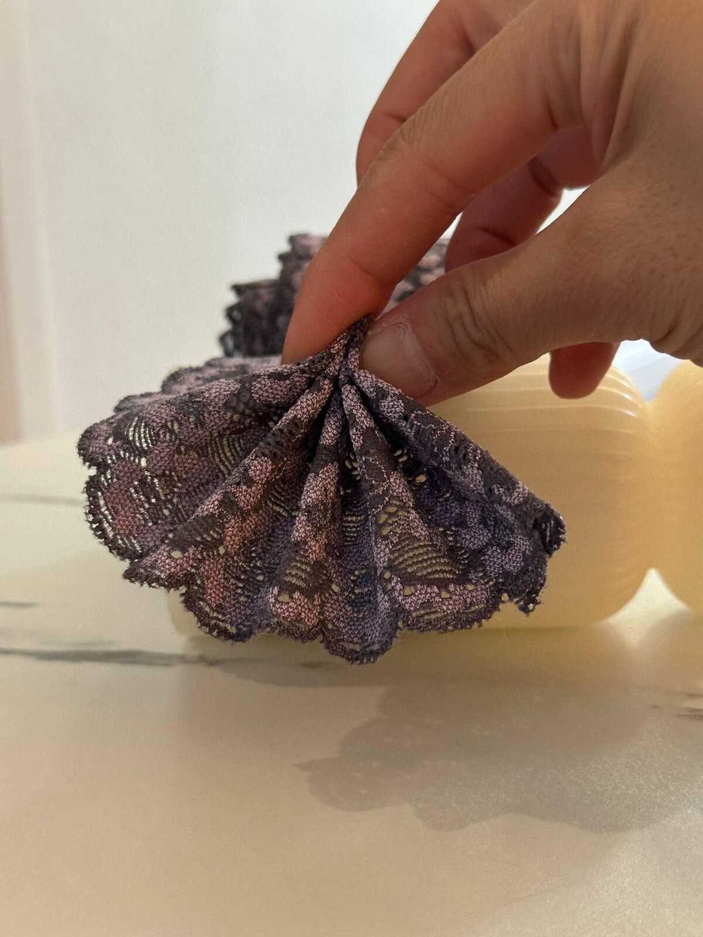 Two Tone Charcoal Black & Dusty Mauve Floral Stretch Elastic Lace Trim Symmetrical Double Scalloped Galloon Ribbon for Lingerie Crafts 2.25"