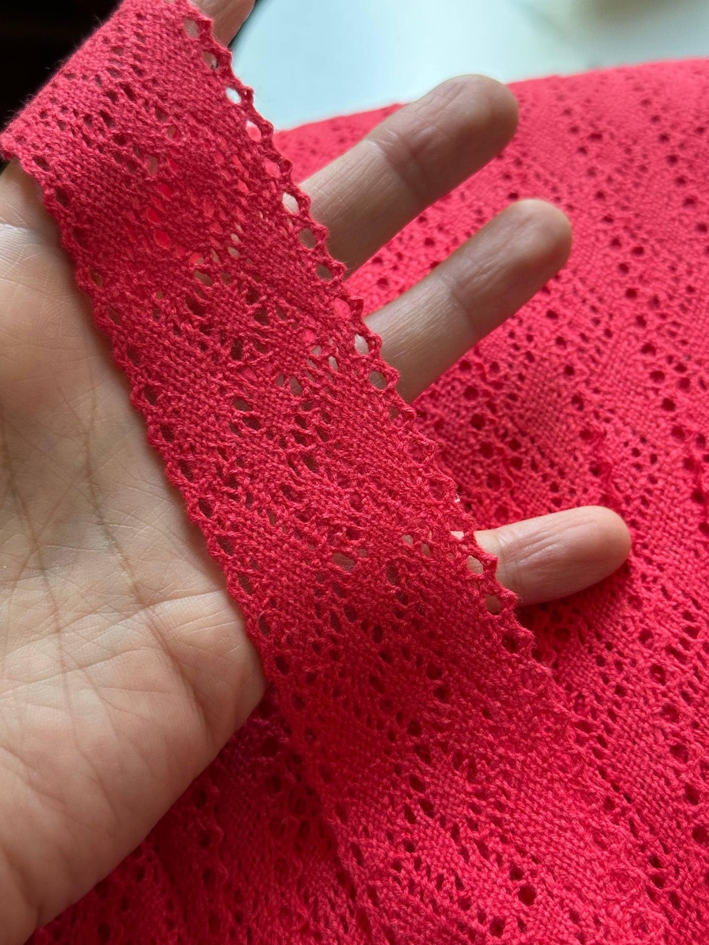 Watermelon Coral Red Crochet Cotton Lace Trim by Yard, Openwork Ribbon, Coquette Craft Supply, 1.5", Retail Wholesale Bulk