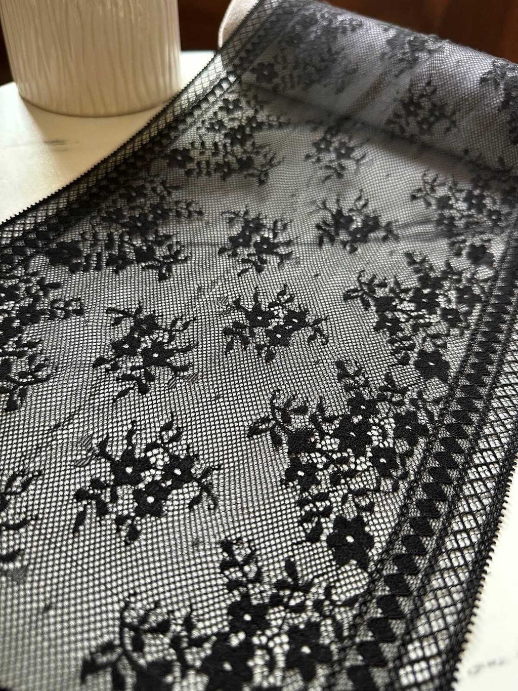 Classic Onyx Black Floral Slight Stretch Lace Trim Symmetrical Double Edge Extra Wide Galloon Ribbon for Corsets Gowns Crafts, 8.5"