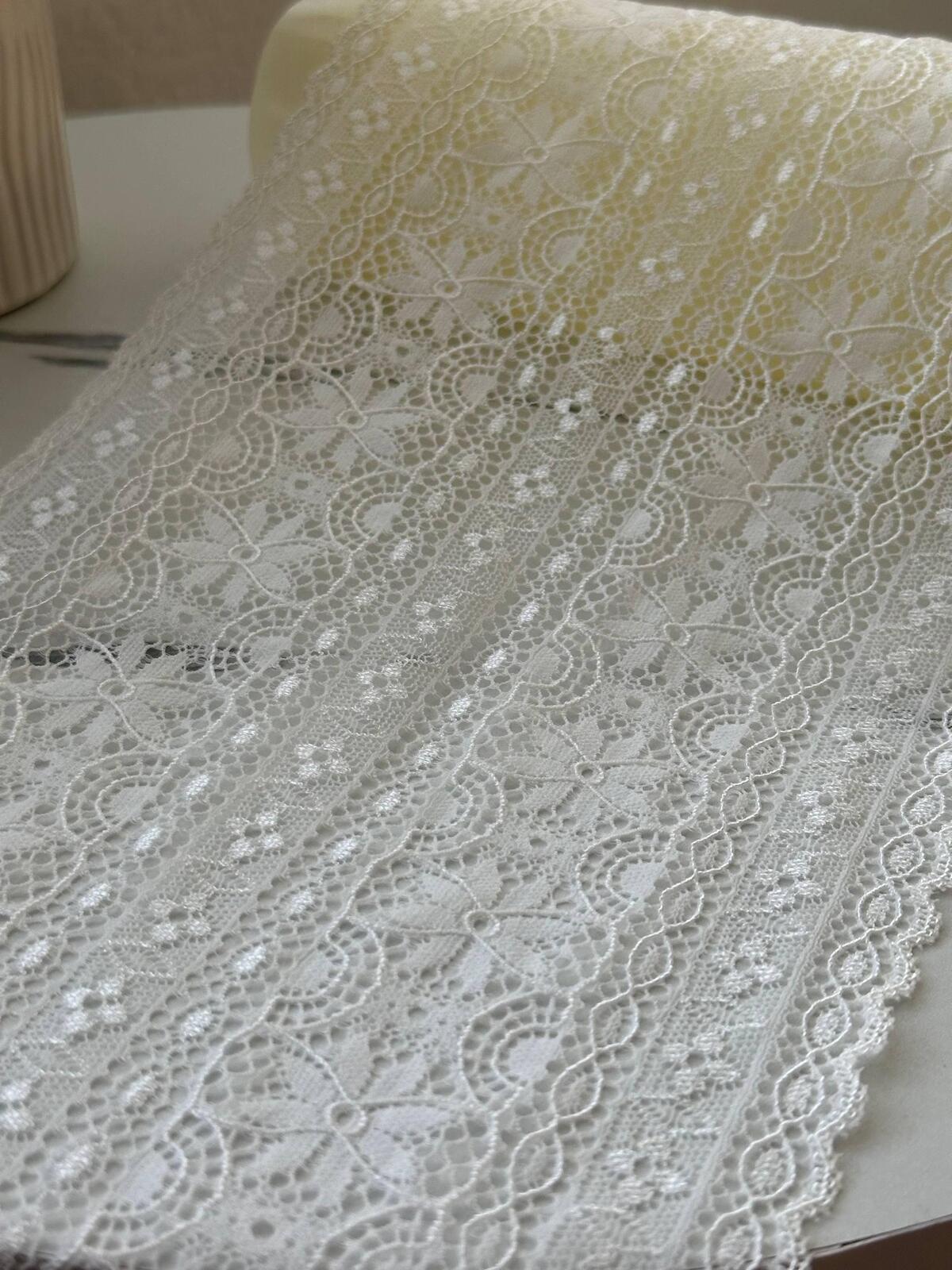3Yds Stretch 7.2" French Off-White Floral Wide Stretch Lace Trim Wholesale