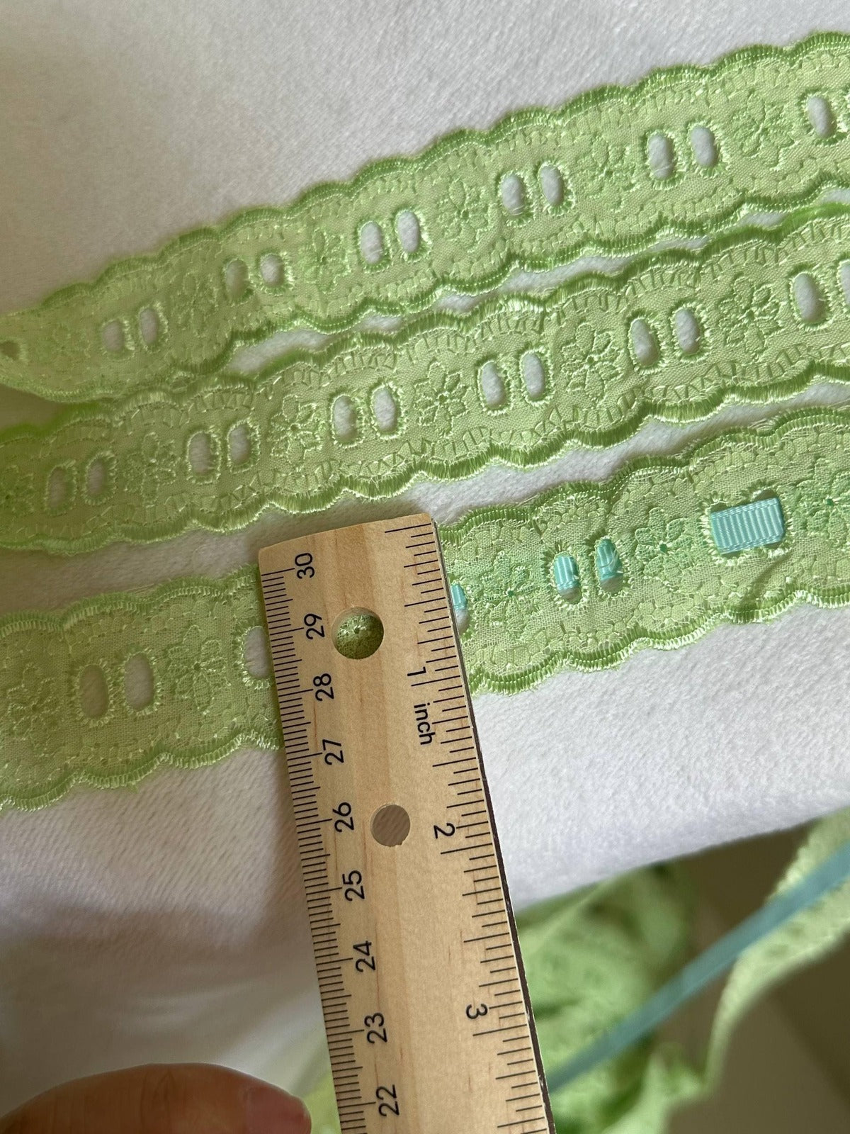 1.25" Beading Lace Trim, Light Green Cotton Eyelet for Ribbon Insert, Cottagecore Sewing Craft
