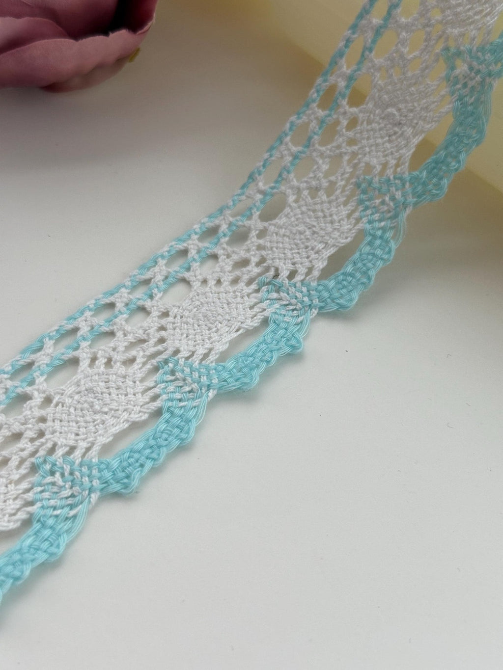 3Yds Non-Stretch 1.5" Light Blue White Cotton Crochet Scalloped Lace Wholesale