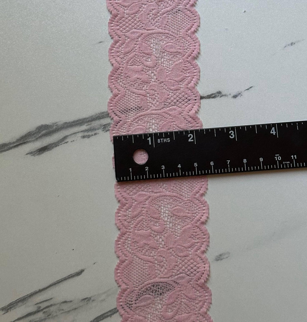 10yds  Light Baby Floral Stretch Elastic Lace Trim Symmetrical Double Scalloped Galloon Ribbon for Lingerie Crafts Sewing, 2"  Wholesale