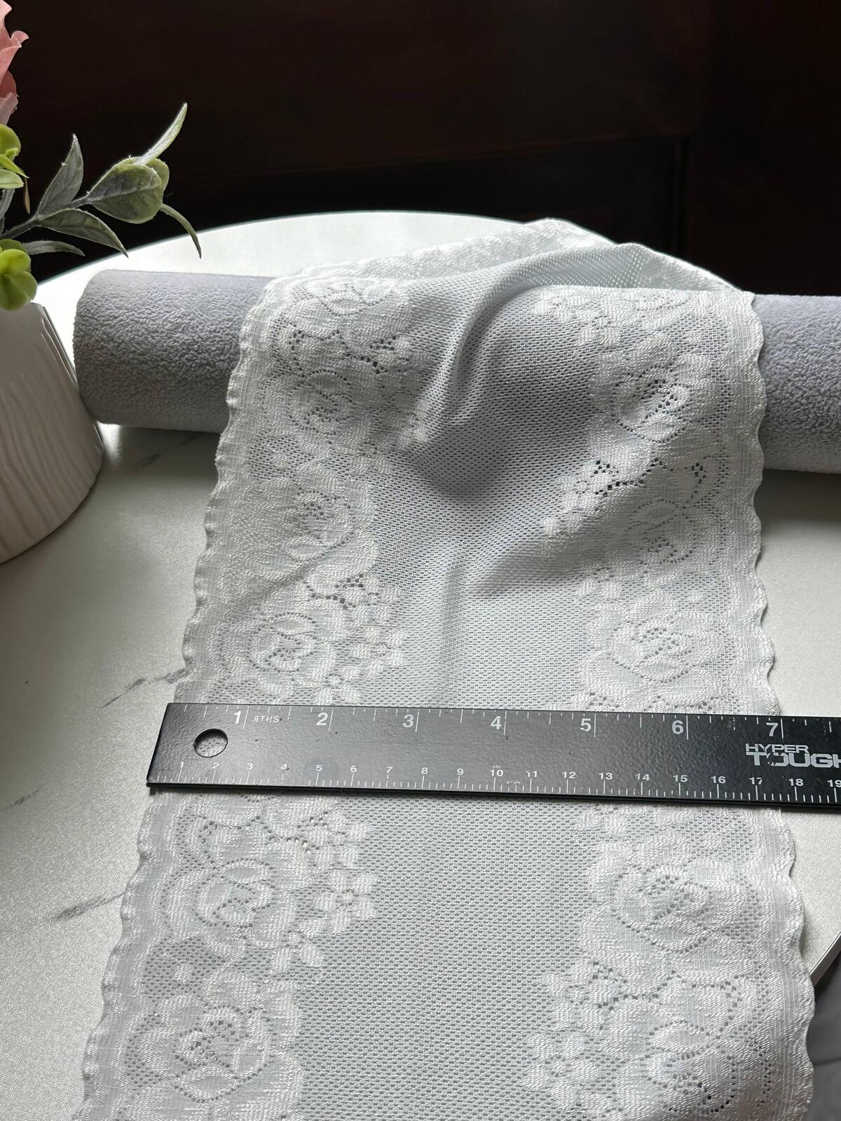 Japanese Off White Rose Wide Stretch Lace Trim by Yard, Bridal Wedding Garter Robe Scalloped Panel, 7", Retail Wholesale Bulk