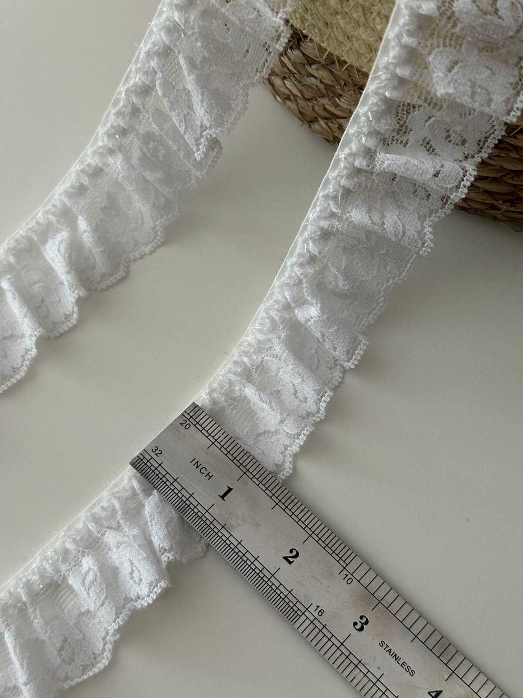 10yds White Ruffled Stretch Lace Trim, 1.3" Elastic Ribbon, Bulk Clearance Coquette Y2K Lace, Lingerie, DIY Sewing, Retail Wholesale