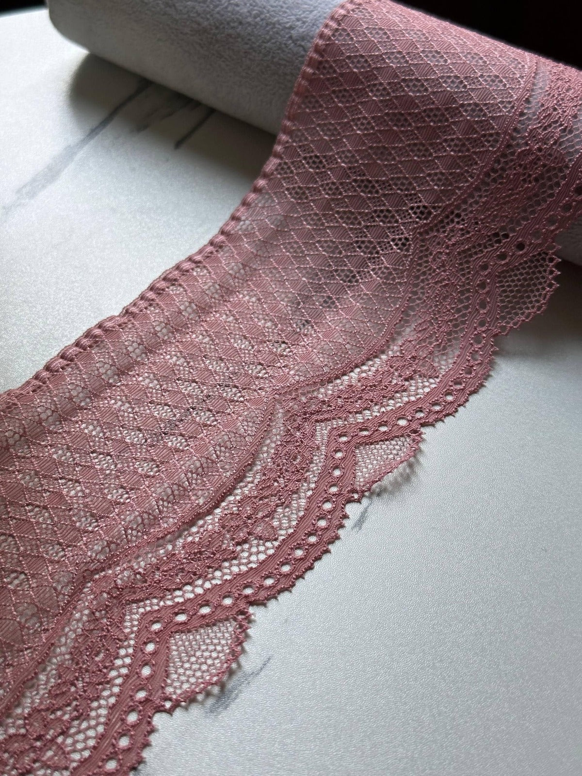 Dusty Rose Mesh Lace Trim, 4" Chevron Stretch, Bulk Clearance Coquette Y2K Lace, Lingerie Lace, DIY Sewing, Retail Wholesale