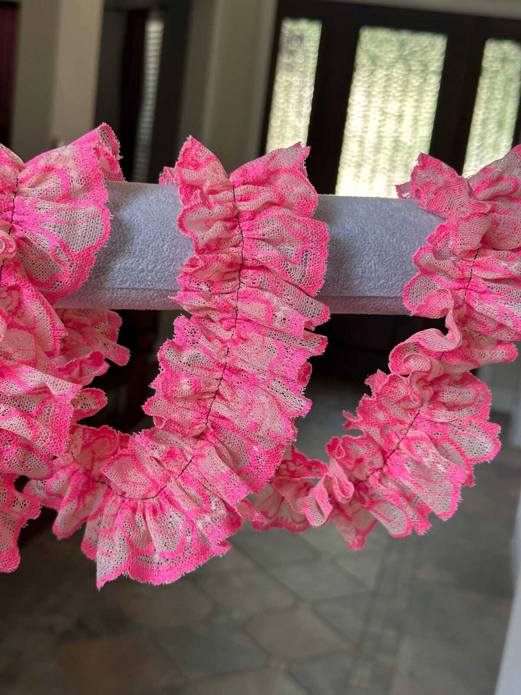 10 yds Neon Pink Floral Lace Trim 2.25 Inch Wide Slightly Stretch Elastic Ribbon by the Yard for Lingerie Doll Making Sewing Crafting