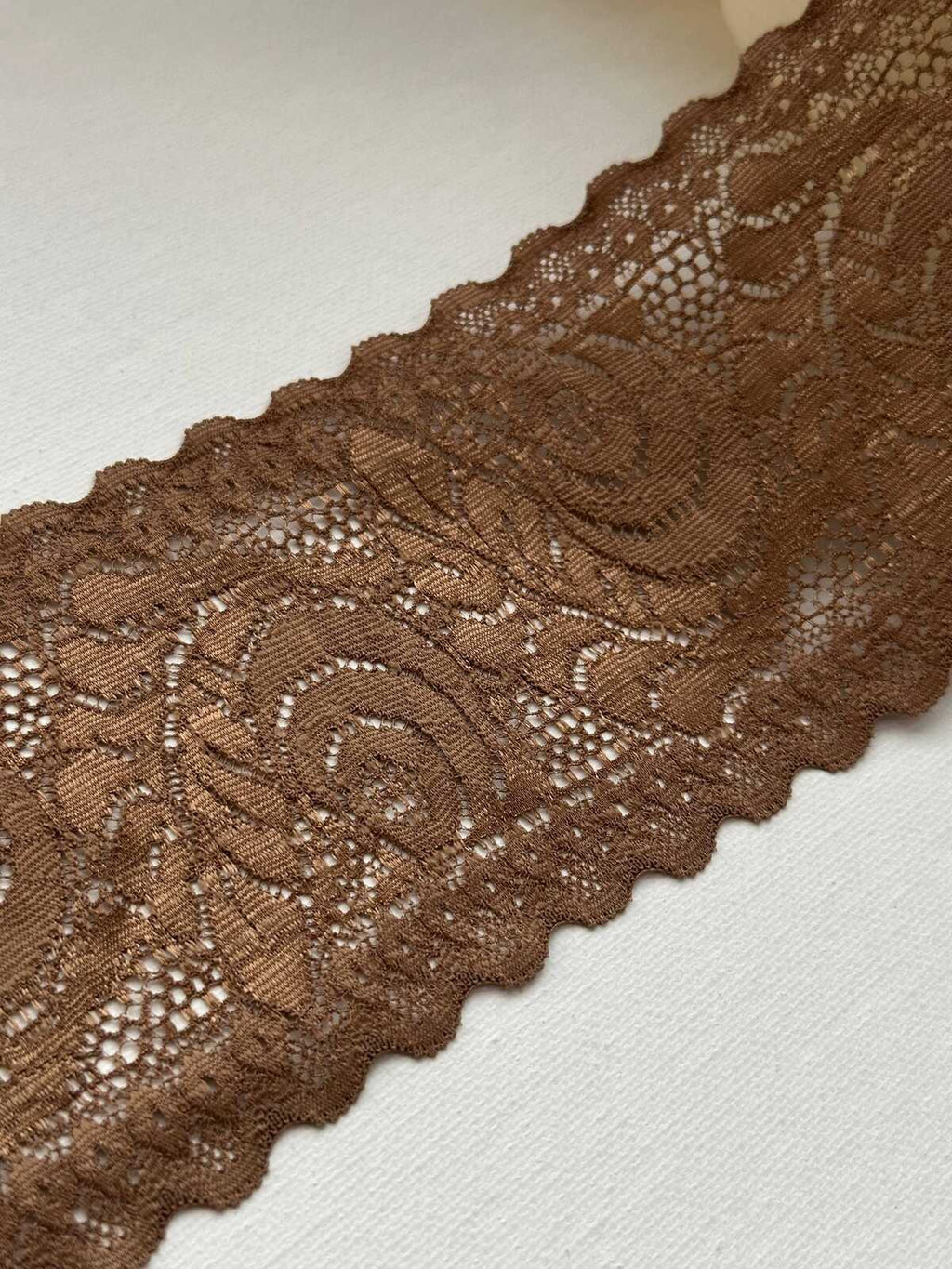 3Yds Stretch 3.3" Bronze Metallic Gold Brown Floral Stretch Lace Trim Wholesale