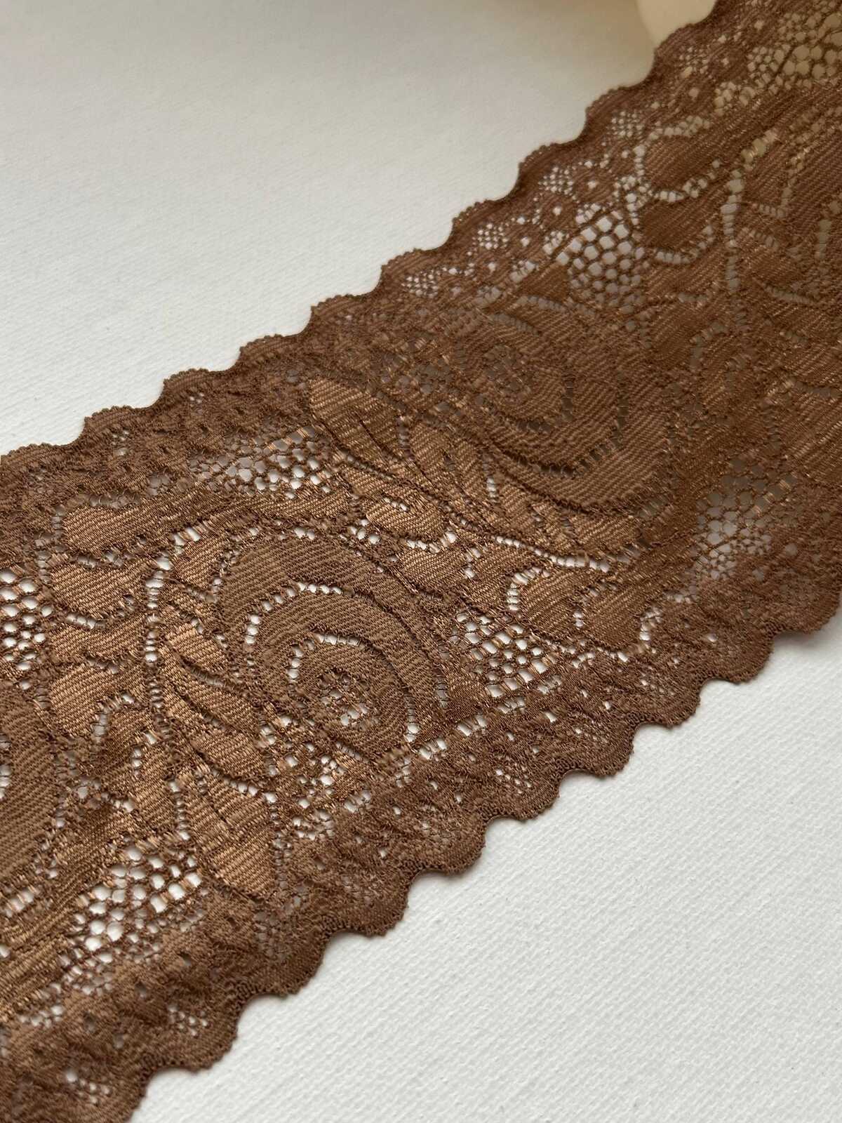 3Yds Stretch 3.3" Bronze Metallic Gold Brown Floral Stretch Lace Trim Wholesale