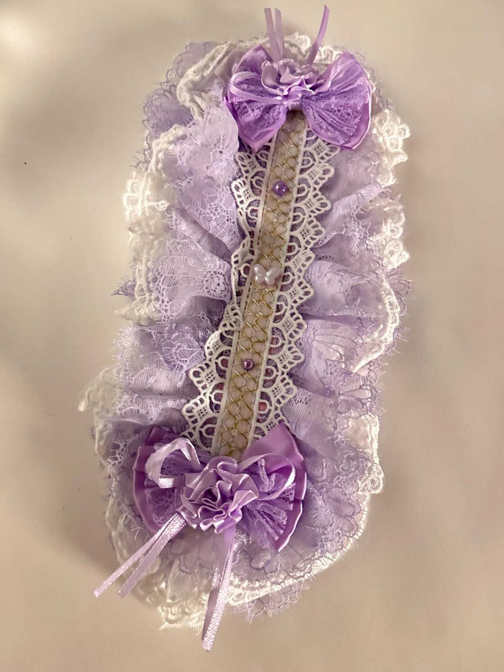 CHRISOM Handmade purple Lolita bow Handmade by My Daughter with Pearls & Sage Ribbon, Special Gift