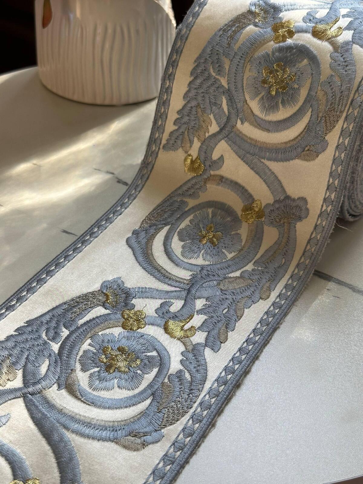 Light Blue Floral Jacquard Ribbon, 4.5" Heavy Trim, Bulk Clearance Coquette Y2K Lace, Dress Border, DIY Sewing, Retail Wholesale