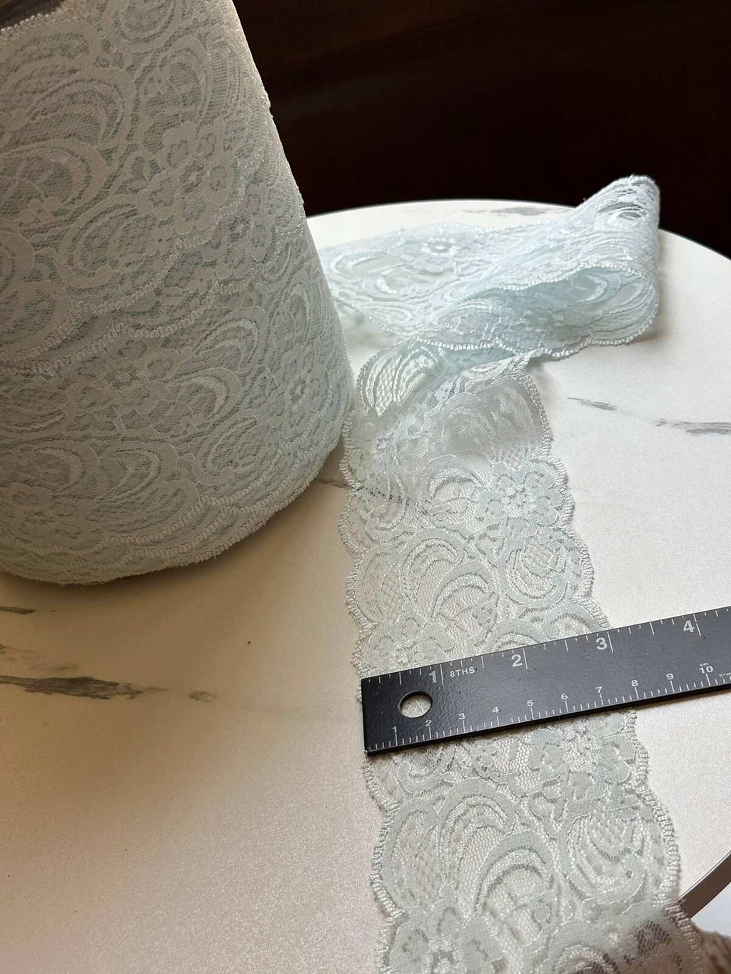 10yds Pale Ice Blue Floral Non Stretch Rigid Lace Trim by the Yard, Wide Scalloped Galloon Ribbon for Bridal Crafts, 3" Retail Wholesale