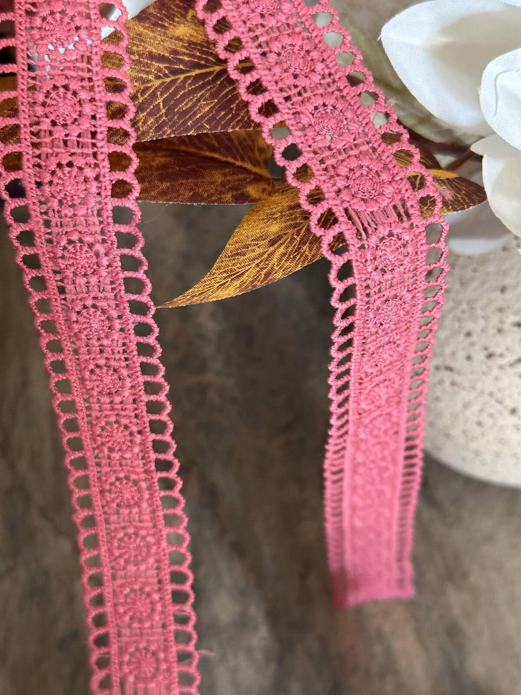Rose Pink Guipure Water Soluble Lace Trim, Openwork Crochet Ribbon, Coquette Craft Supply, 1", Retail Wholesale Bulk