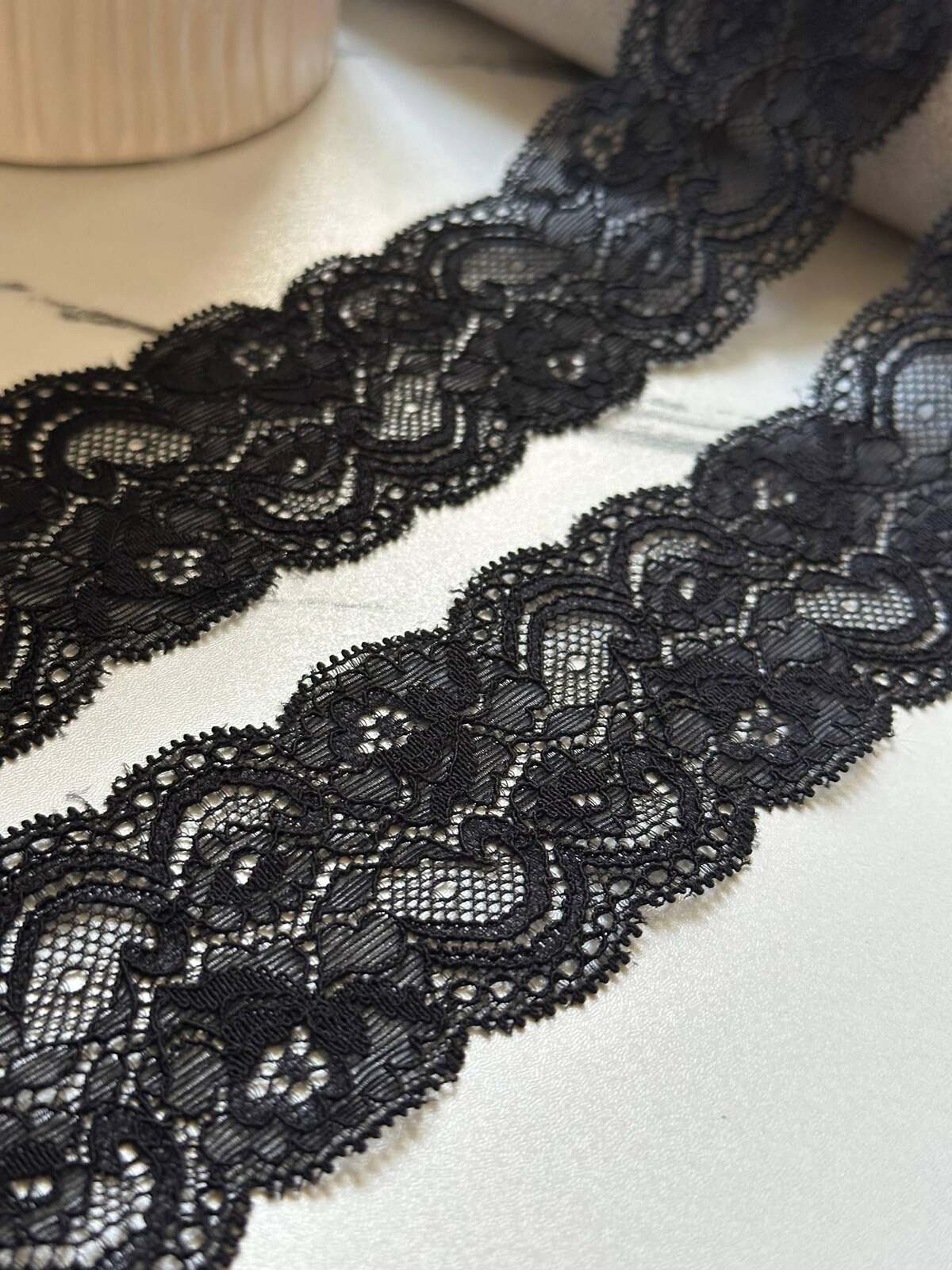Black Floral Stretch Lace Trim, 2" Elastic Ribbon, Bulk Clearance Coquette Y2K Lace, Lingerie Lace, DIY Sewing, Retail Wholesale
